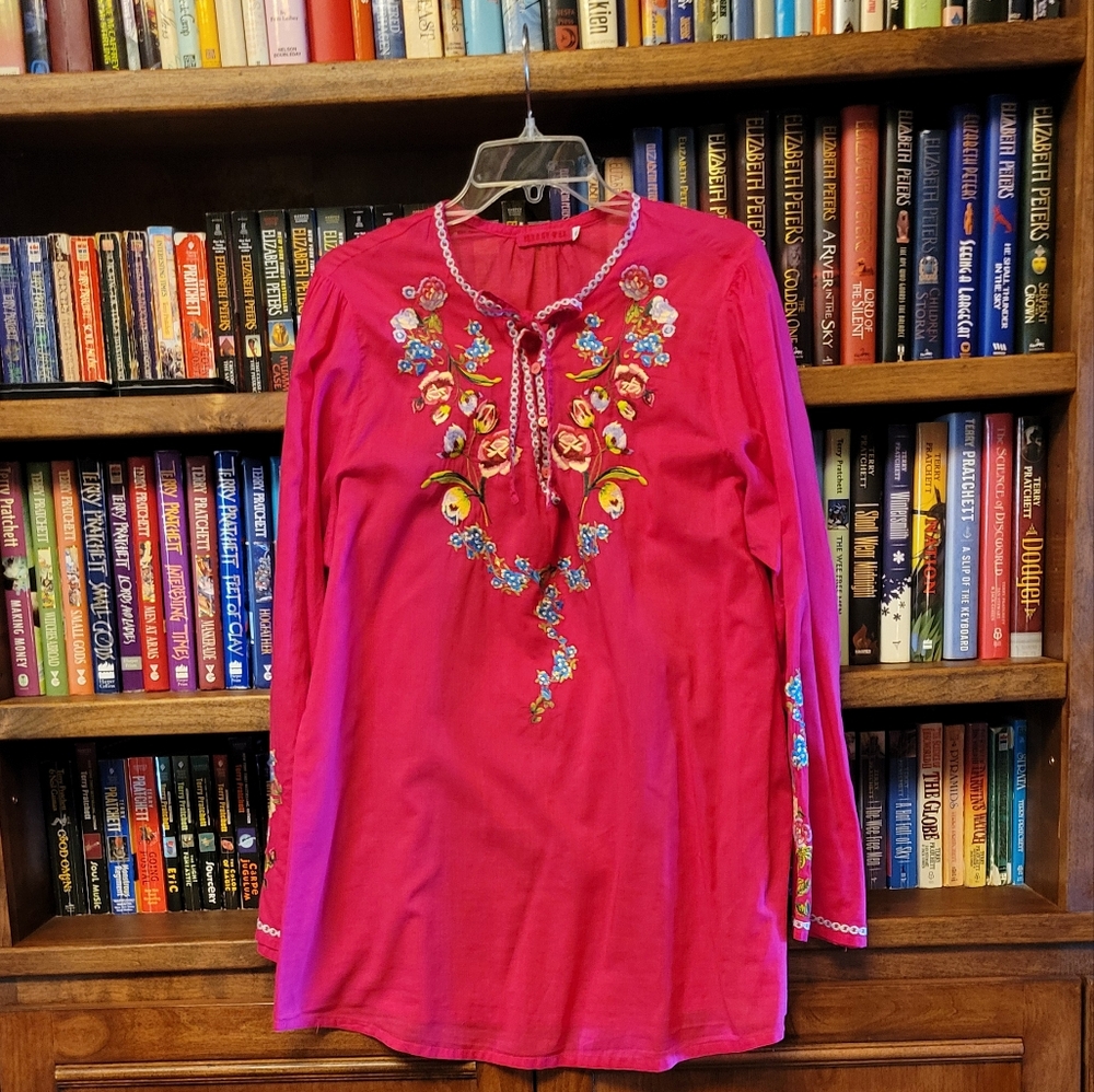 Johnny Was Magenta Embroidered Blouse
